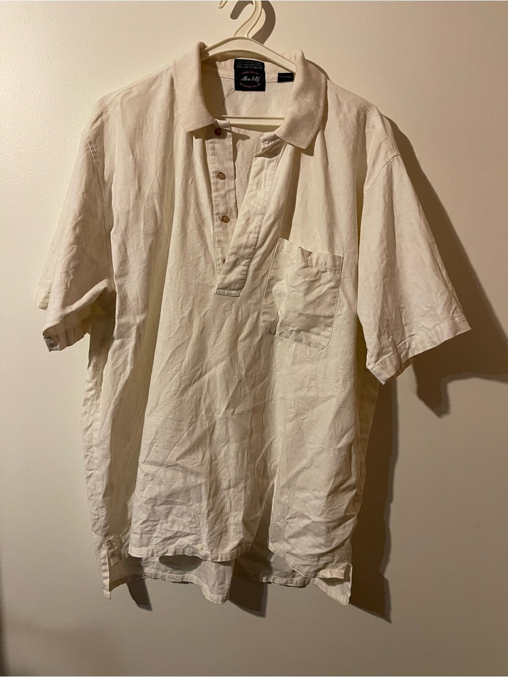 Vintage Allen Solly Linen Cotton Blend Polo Shirt Cream Off White Large Men